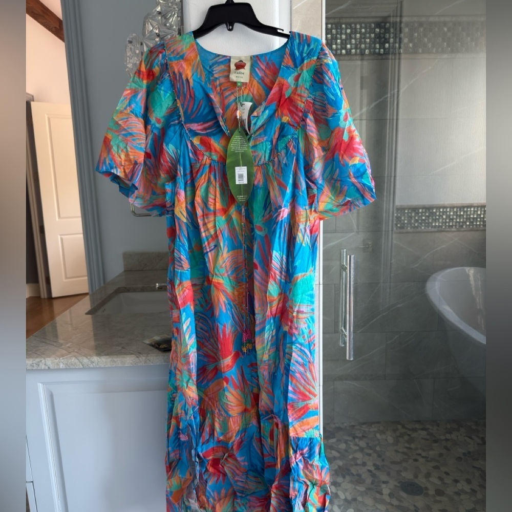Farm Rio Painted Birds Cotton Midi-Dress - Picture 4 of 15